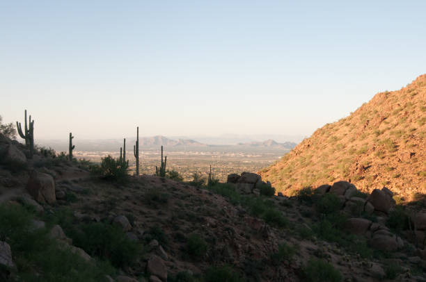 istock Pinnacle Peak Park as sun rises over cactus and hiking trails. 1009759604