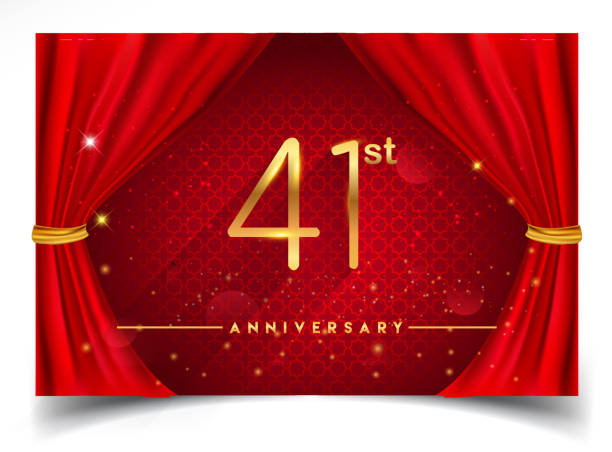 istock Anniversary design with Glowing Golden Colors Isolated on Realistic Red Curtain 1009779670