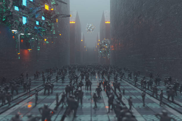 istock Spooky futuristic city at night 1009782402