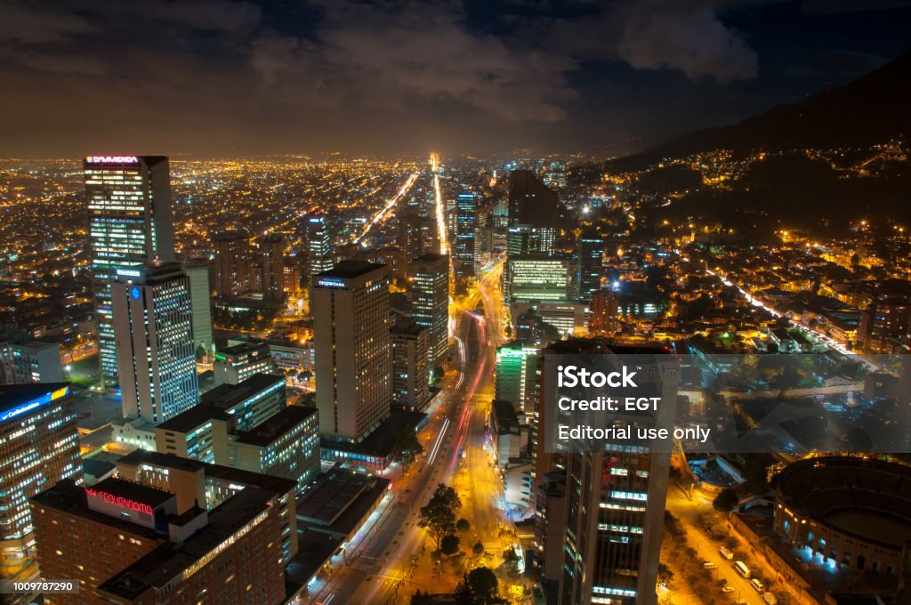 Financial center of Bogota. Colombia. downtown of bogota at night with the office buildings of the most important financial companies in the country. Bogota Colombia October 22, 2010. Bogota Stock Photo
