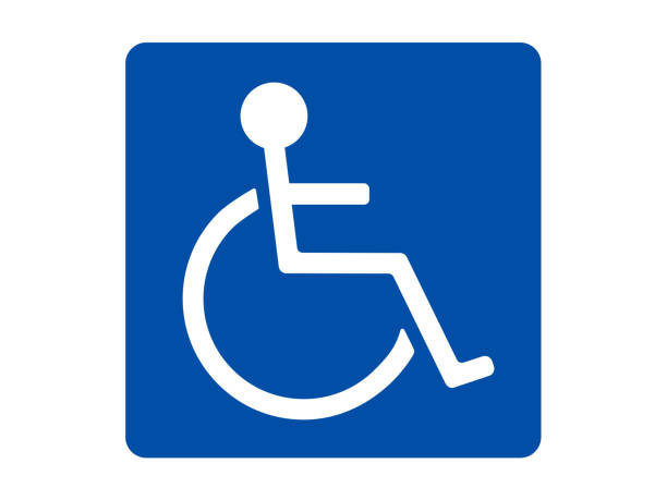 illustrazioni stock, clip art, cartoni animati e icone di tendenza di marchio sedia a rotelle - disabled accessible boarding sign