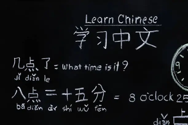 Learning chinese to tell time in class room.