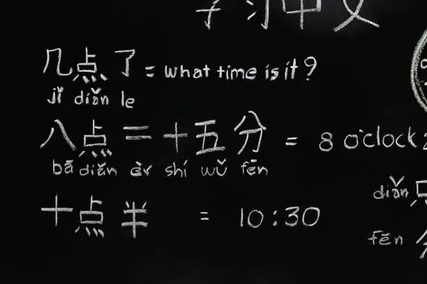 Learning chinese to tell time in class room.