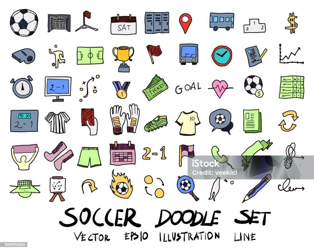 Hand drawn Sketch doodle vector line Football colour icon set on white eps10 Hand drawn Sketch doodle vector line Football colour icon set on white Abstract stock vector