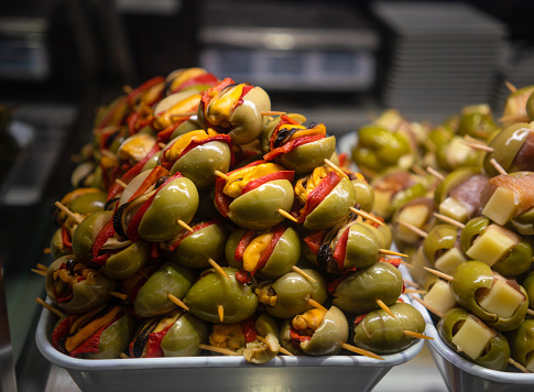 Stuffed olives with mussels and peppers