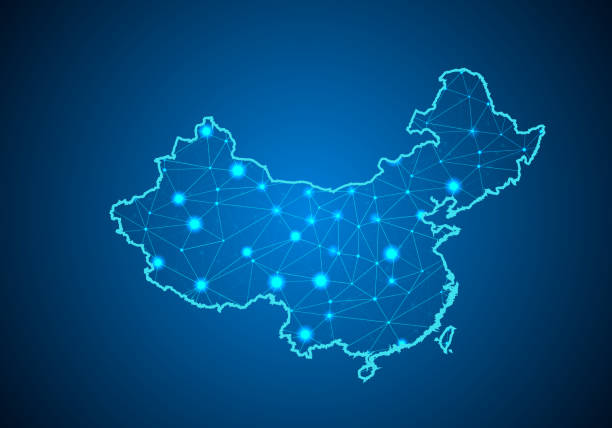 istock Abstract mash line and point scales on dark background with Map of china. Wire frame 3D mesh polygonal network line, design sphere, dot and structure. communications map of china. Vector. 1009824822