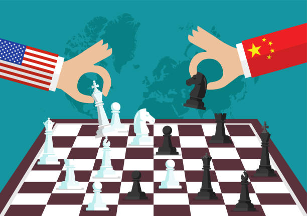 illustrazioni stock, clip art, cartoni animati e icone di tendenza di due persone che giocano a scacchi - strategy chess conflict chess board