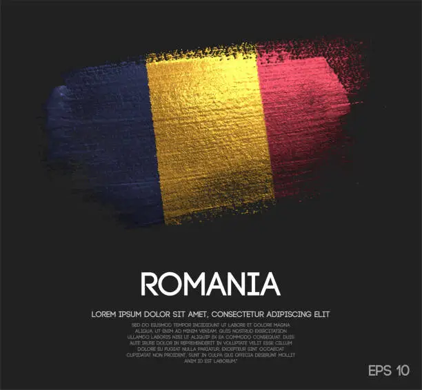 Vector illustration of Romania Flag Made of Glitter Sparkle Brush Paint Vector