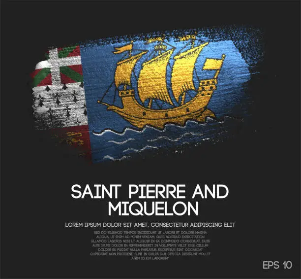 Vector illustration of Saint Pierre and Miquelon Flag Made of Glitter Sparkle Brush Paint Vector