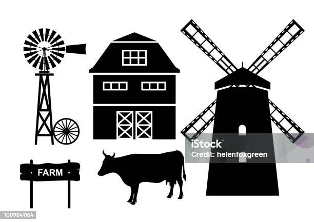 Farm Vector Illustration Stock Illustration - Download Image Now - Windmill, Wind Turbine, Farm