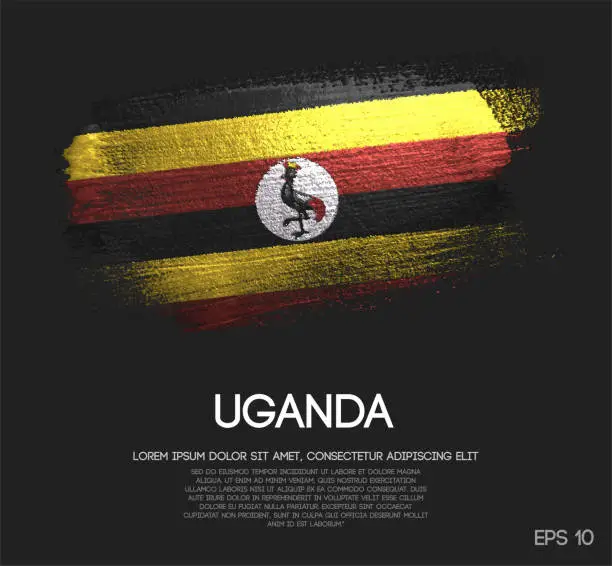 Vector illustration of Uganda Flag Made of Glitter Sparkle Brush Paint Vector