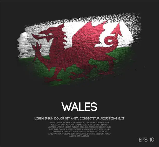 Vector illustration of Wales Flag Made of Glitter Sparkle Brush Paint Vector