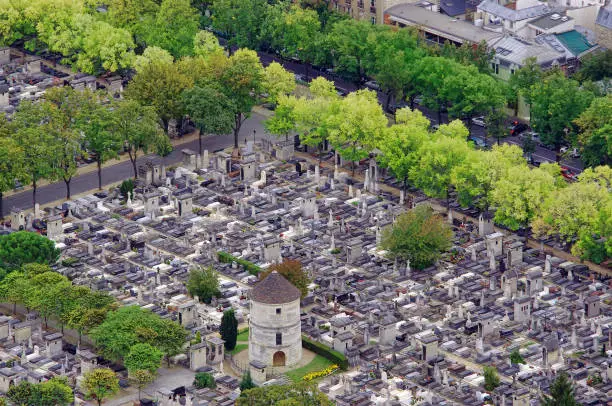 Photo of cemetery in Paris, France. aerial view