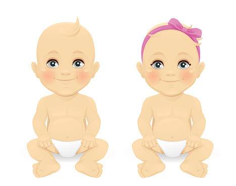 Baby Boy And Girl Stock Illustration - Download Image Now - Twin, Baby -  Human Age, Cartoon - iStock