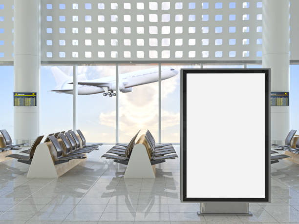 blank billboard at airport - outdoor chair imagens e fotografias de stock