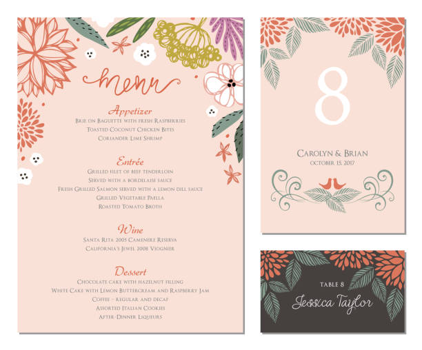 ilustraciones, imágenes clip art, dibujos animados e iconos de stock de invitación y tarjeta diseño set_12 - autumn table setting flower