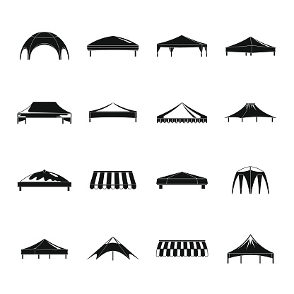 Canopy shed overhang icons set. Simple illustration of 16 canopy shed overhang vector icons for web