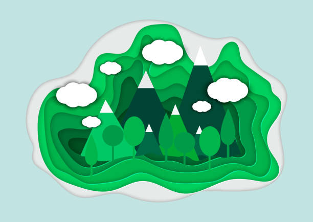 istock Vector illustration of a mountain landscape in a paper-cut style 1009885404