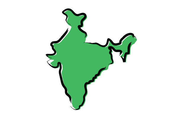 стилизованная зеленая карта эскиза индии - india map cartoon cartography stock illustrations