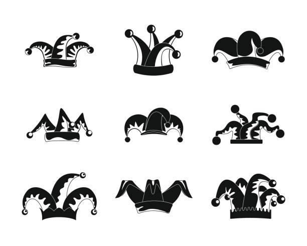 Jester fools hat icons set, simple style Jester fools hat icons set. Simple illustration of 9 Jester fools hat vector icons for web court jester stock illustrations