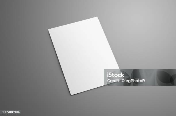Universal Blank A4 Bifold Brochure With Soft Realistic Shadows Isolated On Gray Background Stock Photo - Download Image Now