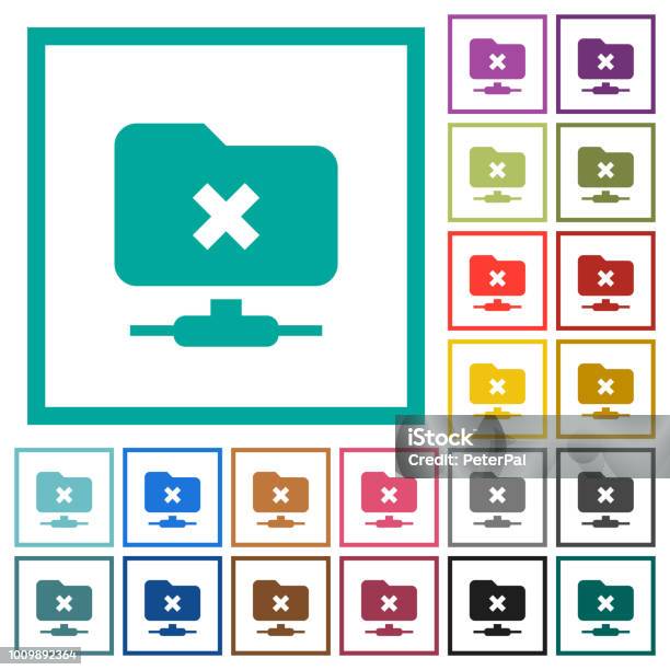 Ftp Cancel Operation Flat Color Icons With Quadrant Frames Stock Illustration - Download Image Now