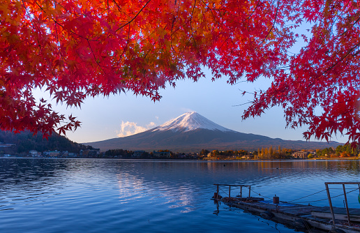 Mt Fuji in autumn view from lake Kawaguchiko