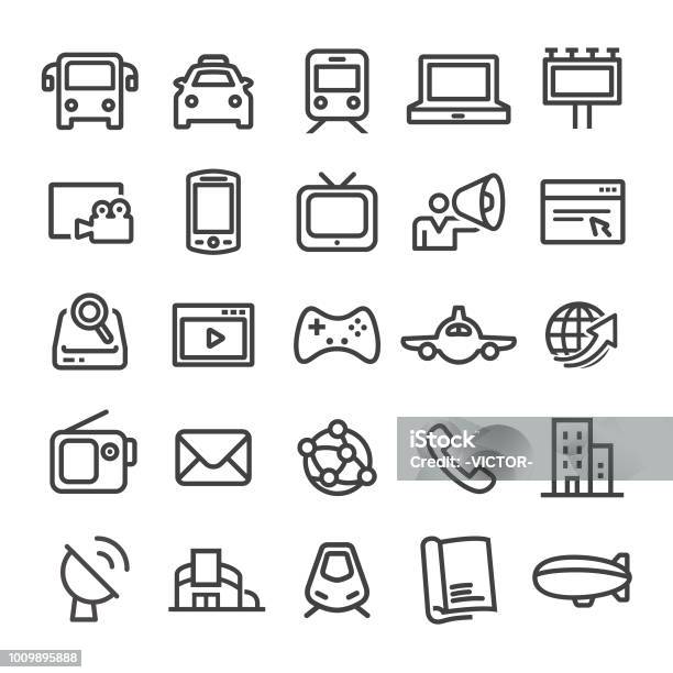 The Media Icons Smart Line Series Stock Illustration - Download Image Now - Television Set, Icon Symbol, Leisure Games