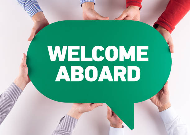 Group of People Message Talking Communication WELCOME ABOARD Concept stock photo