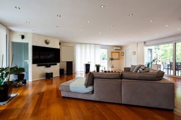 istock Modern living room with large leather sofa 1009910876