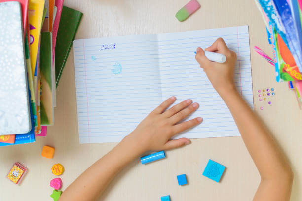 istock Yong school girl makes her homework 1009923060