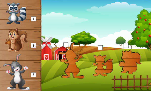 illustrations, cliparts, dessins animés et icônes de set de jeu animaux de ferme - 5946