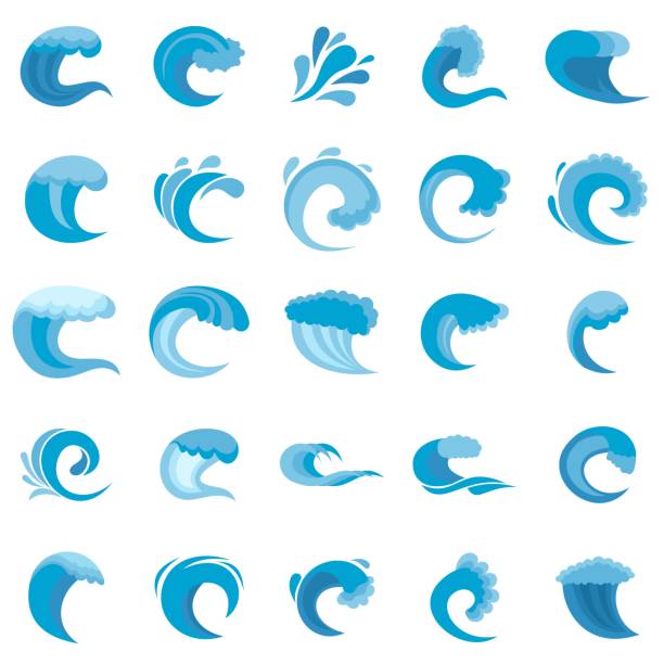 水の波のアイコン セット、フラット スタイル - creativity abstract art blue点のイラスト素材／クリップアート素材／マンガ素材／アイコン素材