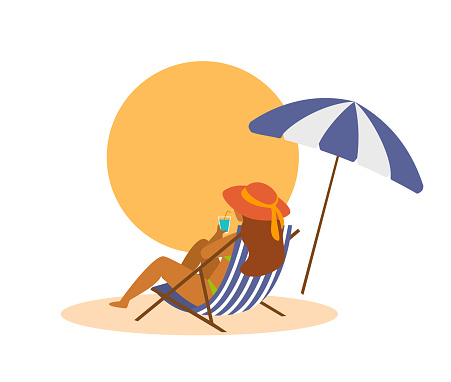 Woman Chilling On Sunchair On The Beach On Vacation Back View Isolated  Cartoon Vector Graphic Stock Illustration - Download Image Now - iStock