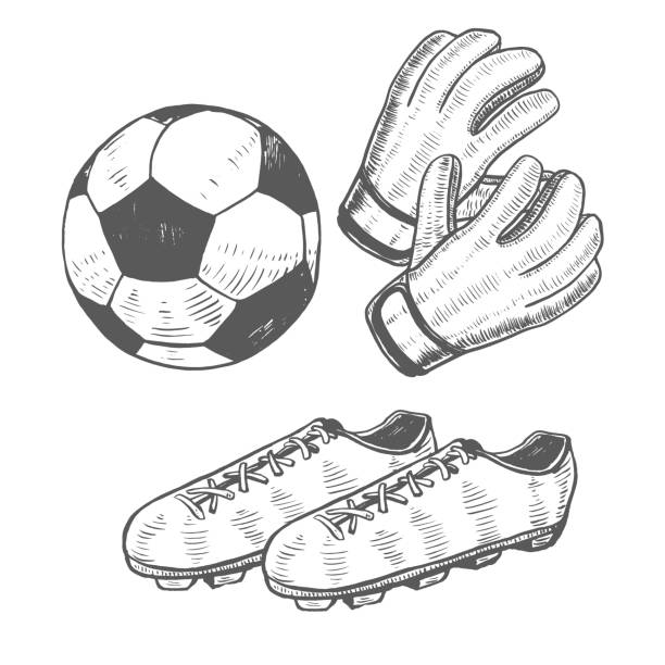 Ilustración de Guantes Pelota De Fútbol Y Estilo Dibujado A Mano y más Libres de Derechos de Pelota de fútbol - iStock