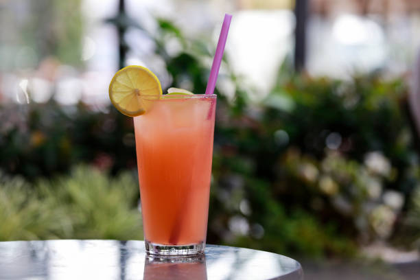 A colorful cocktails on the cafe table