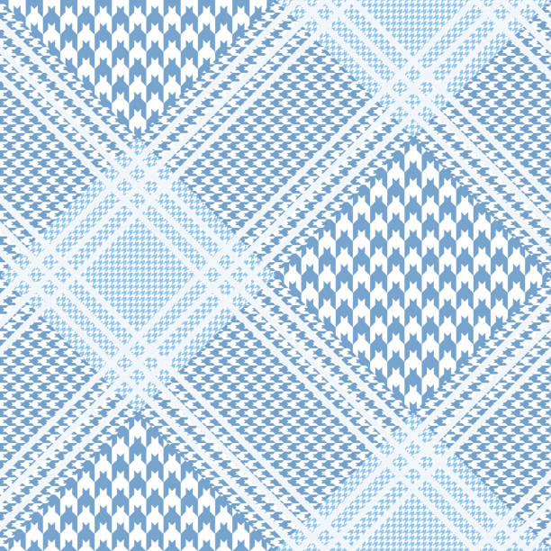 istock Prince of Wales check in pastel blue and white. Glen plaid pattern. 1009953864