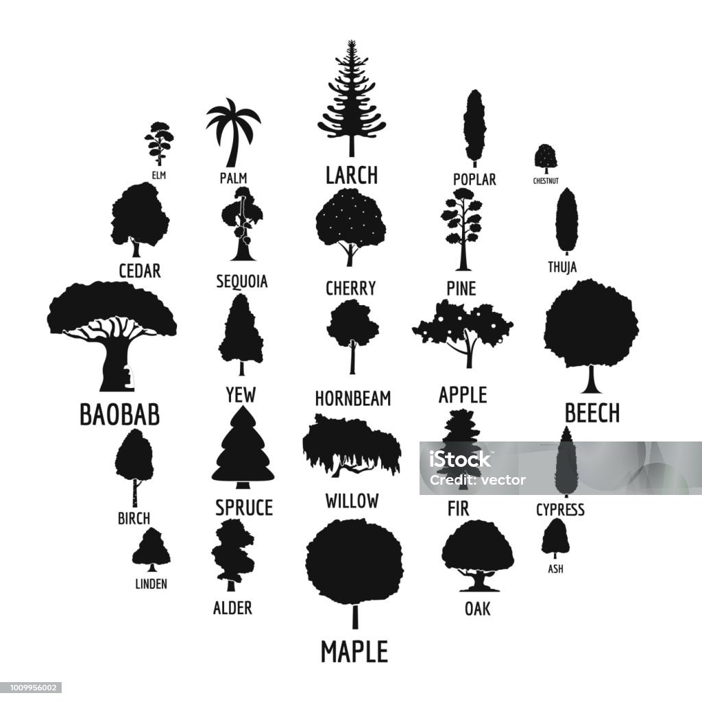 Tree icons set, simple style Tree icons set. Simple illustration of 25 tree vector icons for web Icon Symbol stock vector