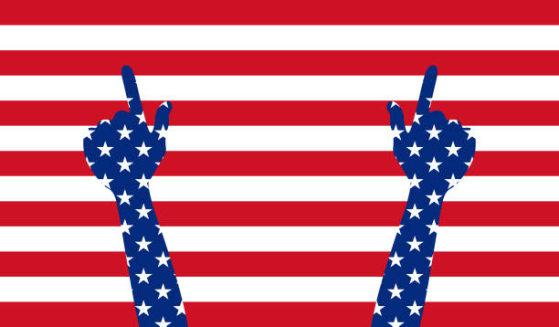 istock Banner poster of the American flag with hands background template. Vector illustration. 1009967010