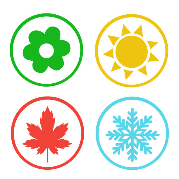 Vector Set of Seasons Icons. Winter, Spring, Summer, Autumn. vector art illustration