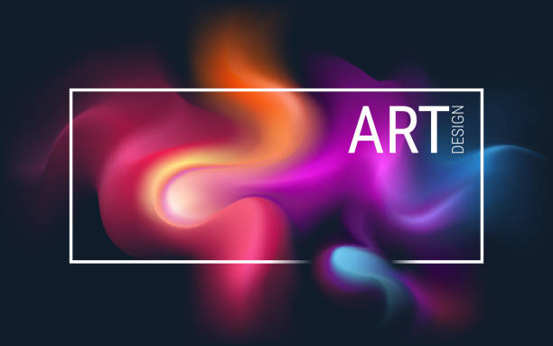 ilustrações, clipart, desenhos animados e ícones de imagem abstrata vetor horizontal. difusas manchas dinâmicas de tinta sobre um fundo escuro. o efeito de um líquido fluindo. explosão de plasma incandescente. cartaz moderno com gradientes brilhantes. - liquid plasma water abstract