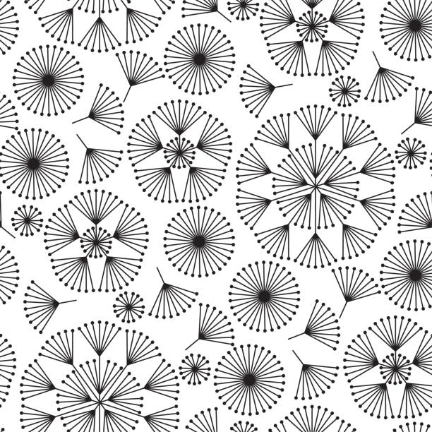 ilustraciones, imágenes clip art, dibujos animados e iconos de stock de patrones de flores de diente de león geométricas abstractas sin fisuras. - dandelion snow