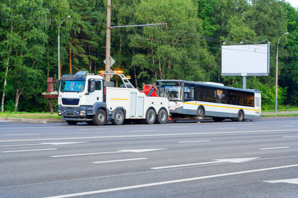 istock The tow truck is carrying a broken bus 1009996784