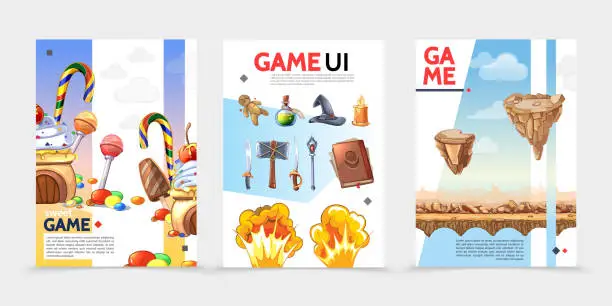 Vector illustration of Flat Game UI Posters
