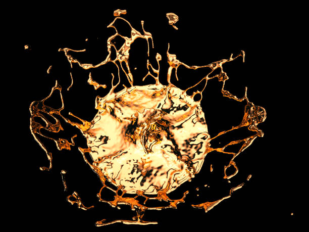 istock Liquid gold or oil splatter and splashes isolated on black. 3d render, 3d illustration 1010011930