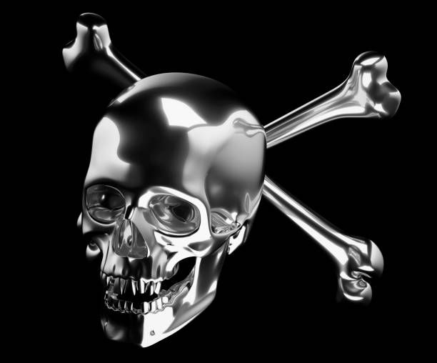 istock Silver Skull with crossed bones or totenkopf isolated on black 3d render 3d illustration 1010012120