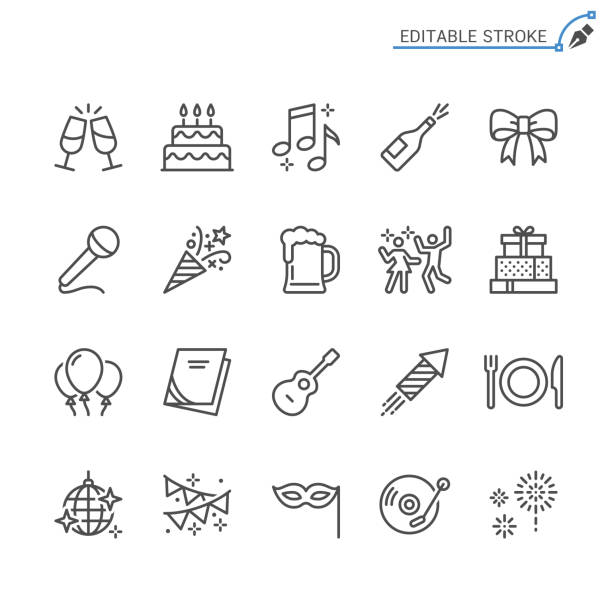 Party line icons. Editable stroke. Pixel perfect. Simple vector line Icons. Editable stroke. Pixel perfect. birthday cake stock illustrations