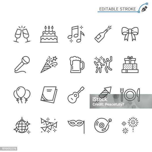 Party Line Icons Editable Stroke Pixel Perfect Stock Illustration - Download Image Now - Icon Symbol, Party - Social Event, Event