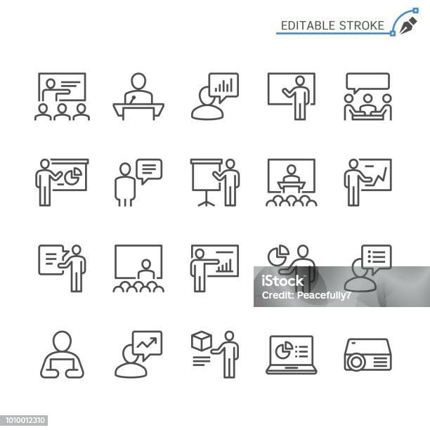 Business Presentation Line Icons Editable Stroke Pixel Perfect Stock Illustration - Download Image Now