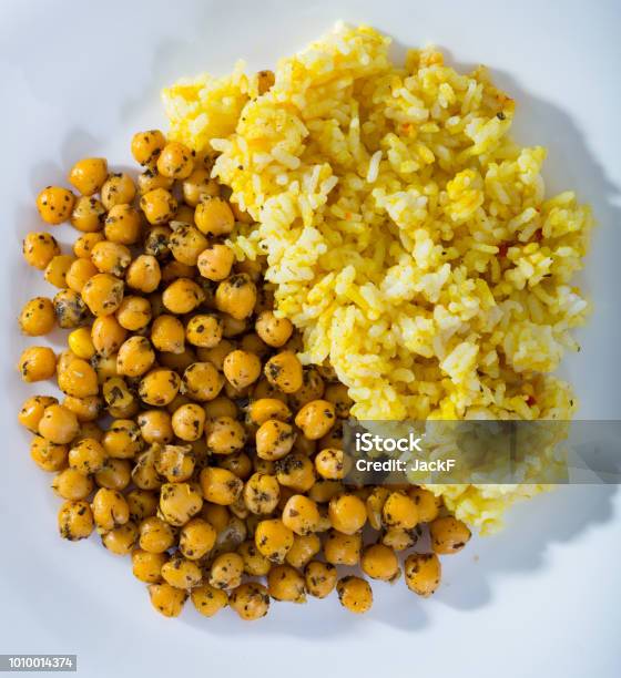 Spicy Chickpeas With Boiled Rice Stock Photo - Download Image Now - Basmati Rice, Bean, Boiled